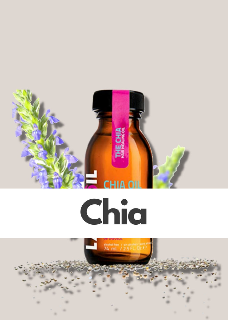 Closeup of bottle of Lationoil chia seed treatment for damaged hair.