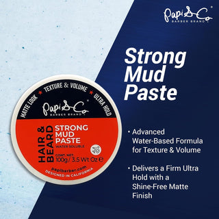 Papi & Co. Strong Mud Paste | Ultra Hold Matte Hair Styling 3.5 oz