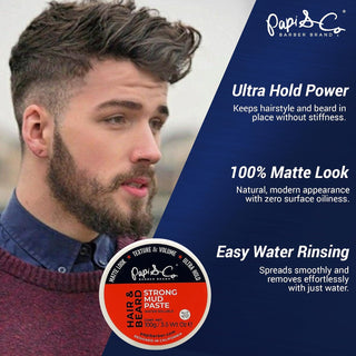 Papi & Co. Strong Mud Paste | Ultra Hold Matte Hair Styling 3.5 oz