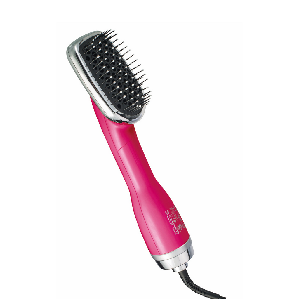 Pink two-in-one brush and blow dryer.